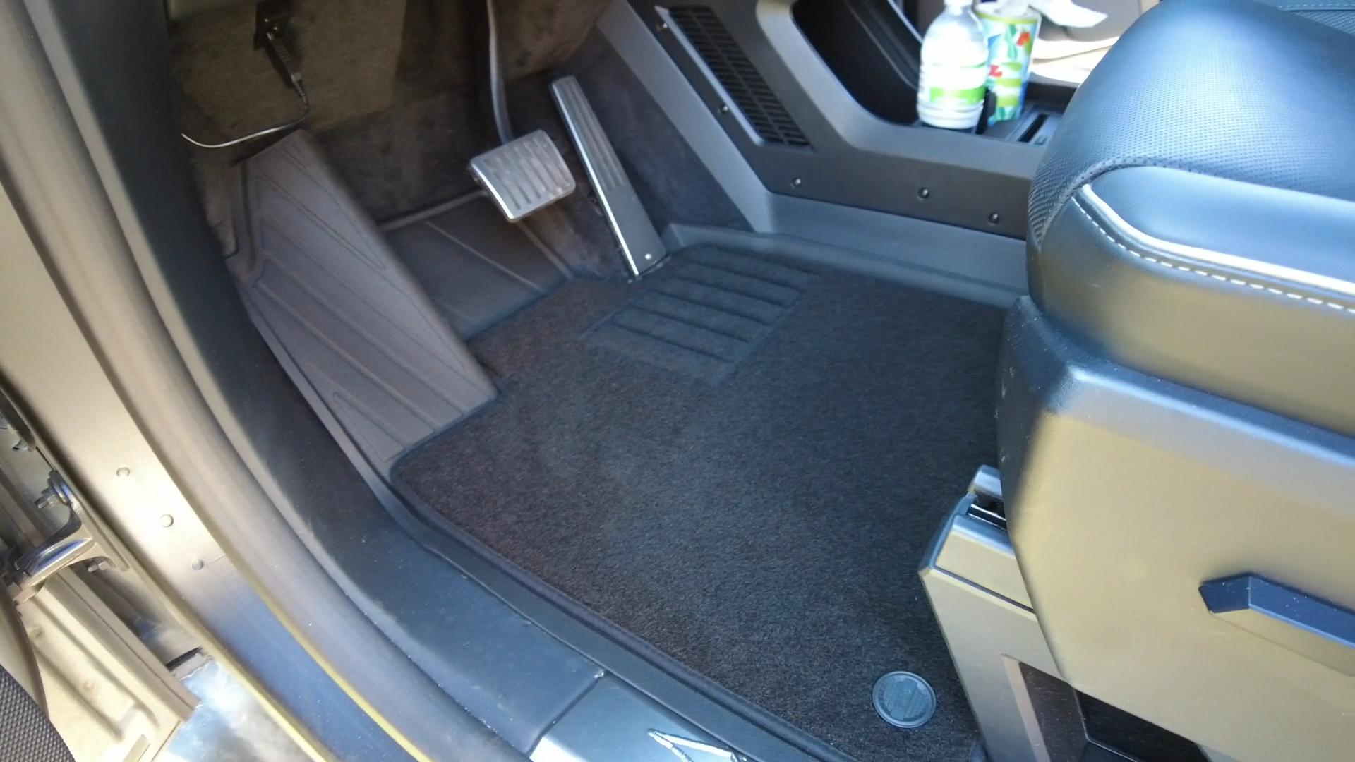 3W Cybertruck driver floor mat installed with carpet insert and raised all-weather edges