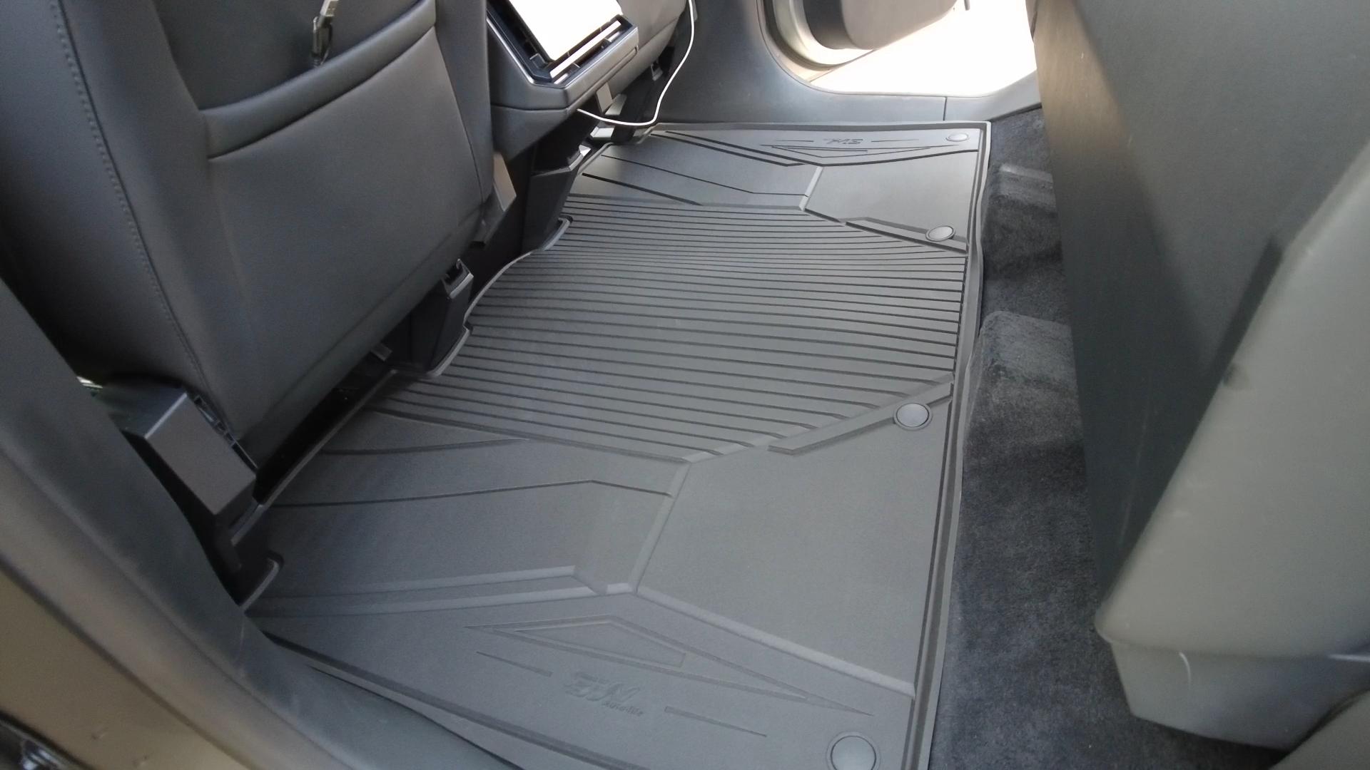 3W Cybertruck rear floor liner installed across the rear footwell